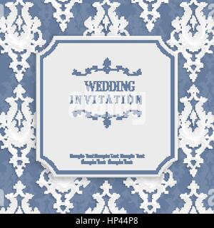 Vector Gray Vintage Background with 3d Floral Damask Pattern for Greeting or Invitation Card Design in Paper Cut Style Stock Vector