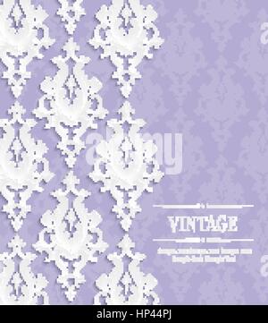 Vector Violet Vintage Background with Floral Damask Pattern for Wedding or Invitation Card Stock Vector