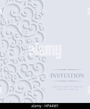 3d Floral Curl Wedding or Invitation Card with Swirl Damask Pattern Stock Vector