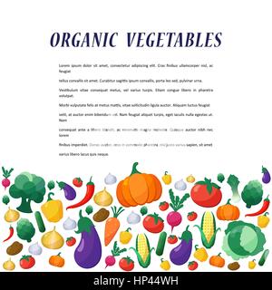 Vector Vegetables Background in Flat Style, Concept Organic Food, Vegetarian Menu, Healthy Diet. Design Element Template Stock Vector