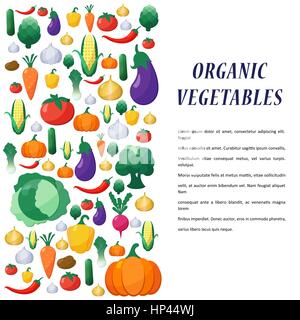 Vector Vegetables Background in Flat Style, Concept Organic Food, Vegetarian Menu, Healthy Diet. Design Element Template Stock Vector