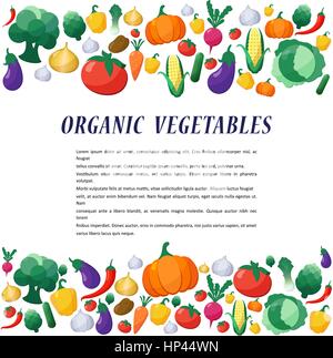 Vector Vegetables Background in Flat Style, Concept Organic Food, Vegetarian Menu, Healthy Diet. Design Element Template Stock Vector
