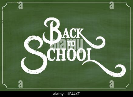 Back to School Chalk Hand Drawing Greeting Card over Green Chalkboard. Vector Background Stock Vector