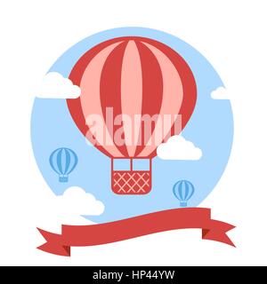 Red Hot Air Balloon Greeting Card Illustration, Vector Background Stock Vector