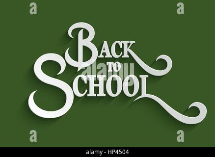 Back to School White Hand lettering on Green Background. Vector Greeting Card Template. Handmade calligraphy Stock Vector