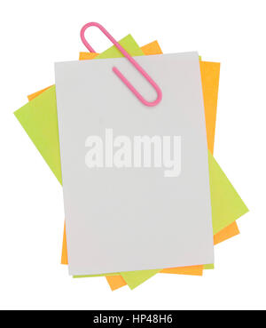 Multi color note with red paper clip isolated clipping path Stock Photo