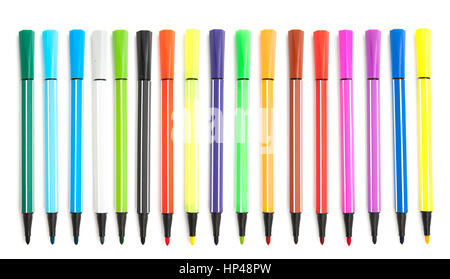 lots of assorted colors marker pens isolated on white background Stock Photo