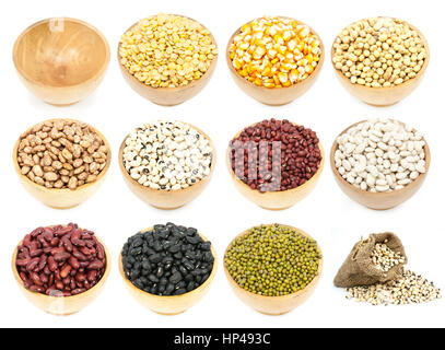 collection of legumes in the cup isolated on white background Stock Photo