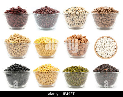 collection of legumes in the cup isolated on white background Stock Photo