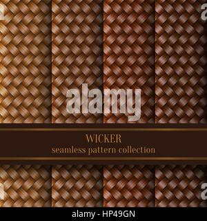 Vector Set of Wicker Texture Background, Seamless Pattern Collection Stock Vector