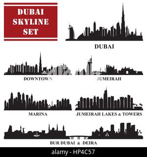 Set of Dubai districts, vector illustration Stock Vector