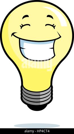 A cartoon light bulb smiling and happy. Stock Vector