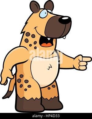 A happy cartoon hyena pointing and laughing. Stock Vector