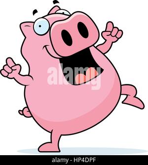 A happy cartoon pig dancing and smiling. Stock Vector