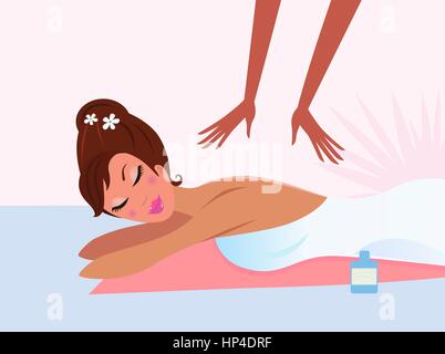 9168810 - massage woman relaxing in wellness and spa salon. illustration. Stock Photo