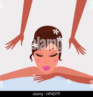 9168809 - massage woman relaxing in wellness and spa salon. illustration. Stock Photo