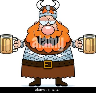A happy cartoon viking drunk on beer. Stock Vector