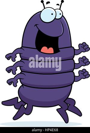 A happy cartoon centipede running and smiling. Stock Vector