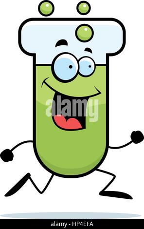 A happy cartoon test tube running and smiling. Stock Vector