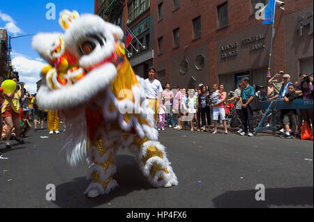 Chinatown. parade of the day of independence. Mott St,New York City, USA Stock Photo