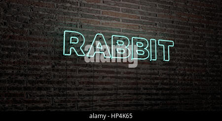 RABBIT -Realistic Neon Sign on Brick Wall background - 3D rendered royalty free stock image. Can be used for online banner ads and direct mailers. Stock Photo