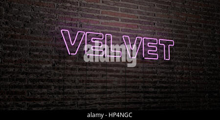 VELVET -Realistic Neon Sign on Brick Wall background - 3D rendered royalty free stock image. Can be used for online banner ads and direct mailers. Stock Photo