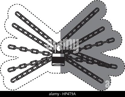 sticker gray outline padlock and metal many chains icon Stock Vector ...
