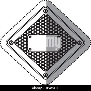 sticker silhouette diamond metallic frame with grill perforated and plaque with screws Stock Vector