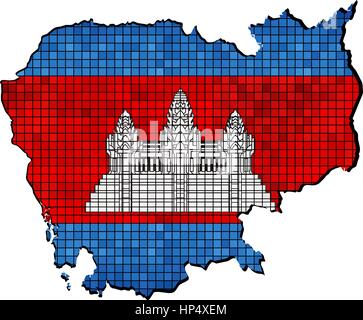 Cambodia map with flag inside - Illustration, Cambodian map grunge mosaic, Map of Cambodia in mosaic,  Abstract grunge mosaic vector Stock Vector
