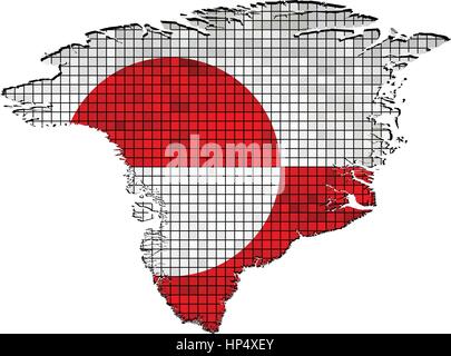 Greenland map with flag inside - Illustration,  Greenland map grunge mosaic, Autonomous country flag & map of Greenland,  Abstract grunge mosaic vecto Stock Vector