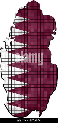 Qatar map with flag inside - Illustration, Qatar's map grunge mosaic, The National flag & map of Qatar,  Abstract grunge mosaic vector Stock Vector