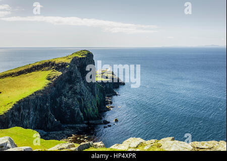 View on Niest Point with a lighthouse on the Isle of Skye Stock Photo