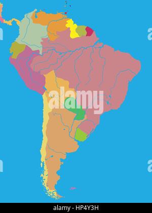 Color political map of South America with borders of countries Stock Vector