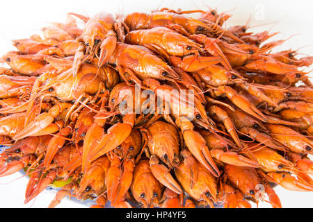 Photo of red boiled crawfishes on the dish Stock Photo