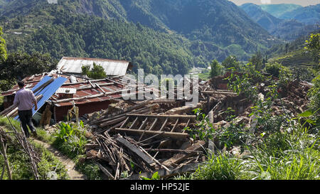 Destruction after earthquake in Nepal Stock Photo