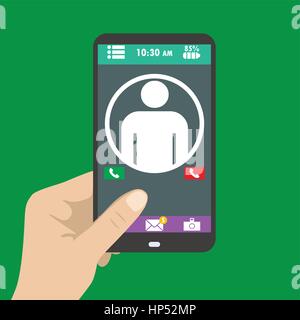 Hand holding smart phone, the icon on the screen Stock Vector