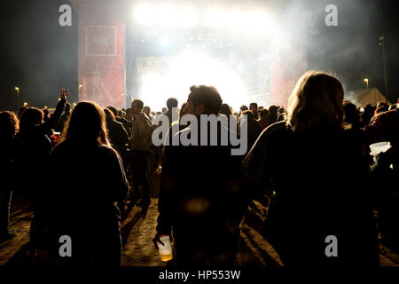 VALENCIA, SPAIN - APR 4: Crowd watch a concert at MBC Fest on April 4, 2015 in Valencia, Spain. Stock Photo