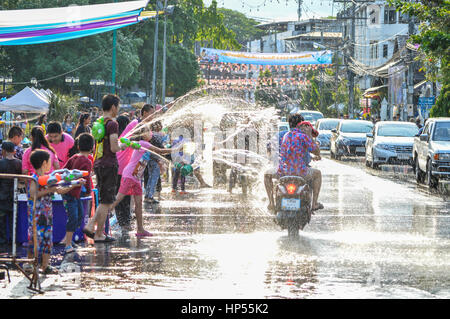 Chiang Rai, Thailand - April 12, 2015 : The Songkran festival or Thai New Year's festival . Songkran is the holiday known for its water festival. Stock Photo