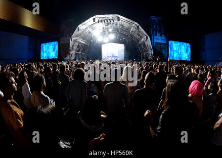 BARCELONA - JUN 20: People in a concert at Sonar Festival on June 20, 2015 in Barcelona, Spain. Stock Photo