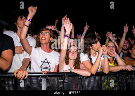 BENICASSIM, SPAIN - JUL 16: Crowd in a concert at FIB Festival on July 16, 2015 in Benicassim, Spain. Stock Photo