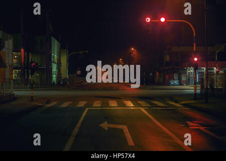 Cacak town in Serbia, winter season, small Balkan city outdoors during night. Stock Photo