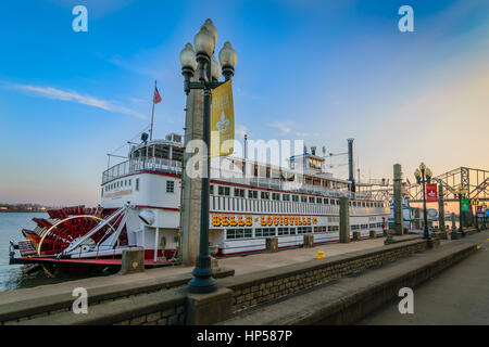 Louisville, KY, USA - Feb 5, 2016: Belle of Louisville at Waterfront Park Wharf in Louisville Ky. The Belle is the oldest operating Mississippi River- Stock Photo