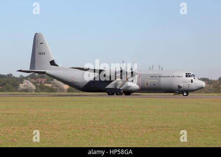 Royal Norwegian Air Force C-130J Hercules at North Weald Airfield returning with Norwegian World War II veterans that served here. Stock Photo