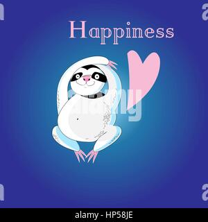 Funny lemur in love on a blue background with heart Stock Vector