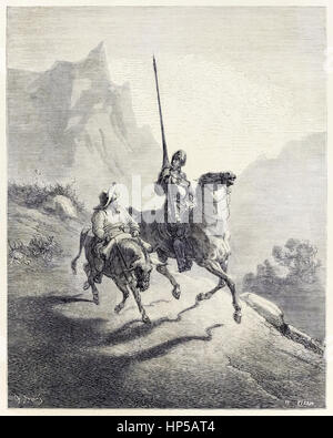 “Don Quixote and Sancho Setting Out” from ‘The History of Don Quixote’ by Miguel de Cervantes (1547-1616), illustration by Gustave Doré (1832-1883) engraving by Héliodore Pisan (1822-1890). Stock Photo