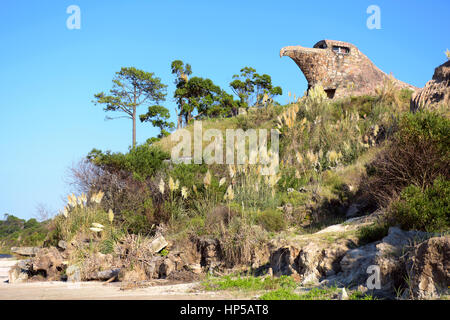 Atlantida, Uruguay - February 16, 2017: A general view of El Aguila (The Eagle) some 50 kms east of Montevideo, province Canelones. The odd-shaped bui Stock Photo