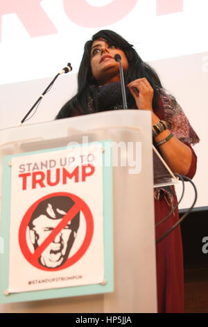 London, UK, 18th February 2017.Anti-racism campaigner Maz Saleem addresses the Stand up to Trump Summit. A number of organisations came to together to create the Stand up to Trump coalition, which held a summit in London. Roland Ravenhill/Alamy Live News. Stock Photo
