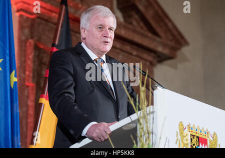 Munich, Germany. 18th Feb, 2017. The premier of Bavaria Horst Seehofer (CSU) gives a talk at the Munich Security Conference in Munich, Germany, 18 February 2017. The two-day conference began on the 17.02.17 and will conclude on the 19.02.17. Photo: Matthias Balk/dpa/Alamy Live News Stock Photo