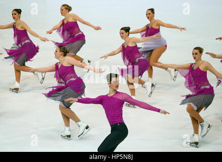 Zagreb, Croatia. 18th Feb, 2017. Ice skating team Berlin 1 of Germany perform at the Senior Short Program of 14th Zagreb Snowflakes Trophy in Zagreb, capital of Croatia, Feb 18, 2017. Credit: Jurica Galoic/Xinhua/Alamy Live News Stock Photo