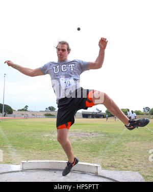 Cape Town, South Africa. 18th February, 2017. Zane Wehr of the University of Cape Town (UCT) in the mens shot put during the second WP Athletics League track and field meeting at the Parow Athletics Track on February 18, 2017 in Cape Town, South Africa. Photo by Roger Sedres/Gallo Images/Alamy Live News Stock Photo